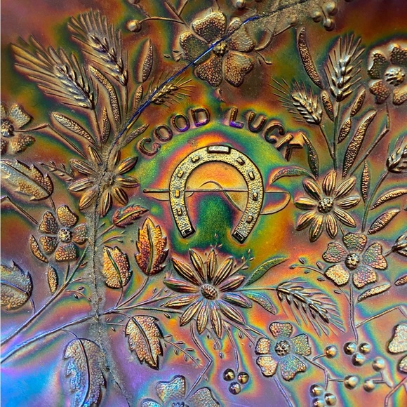 Antique Northwood Good Luck Electric Blue Carnival glass bowl 8 7/8” across x - Picture 7 of 7